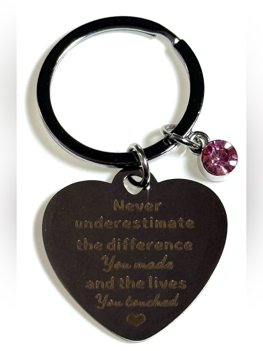 Heart Pendant Keychain with Pink Crystal Charm